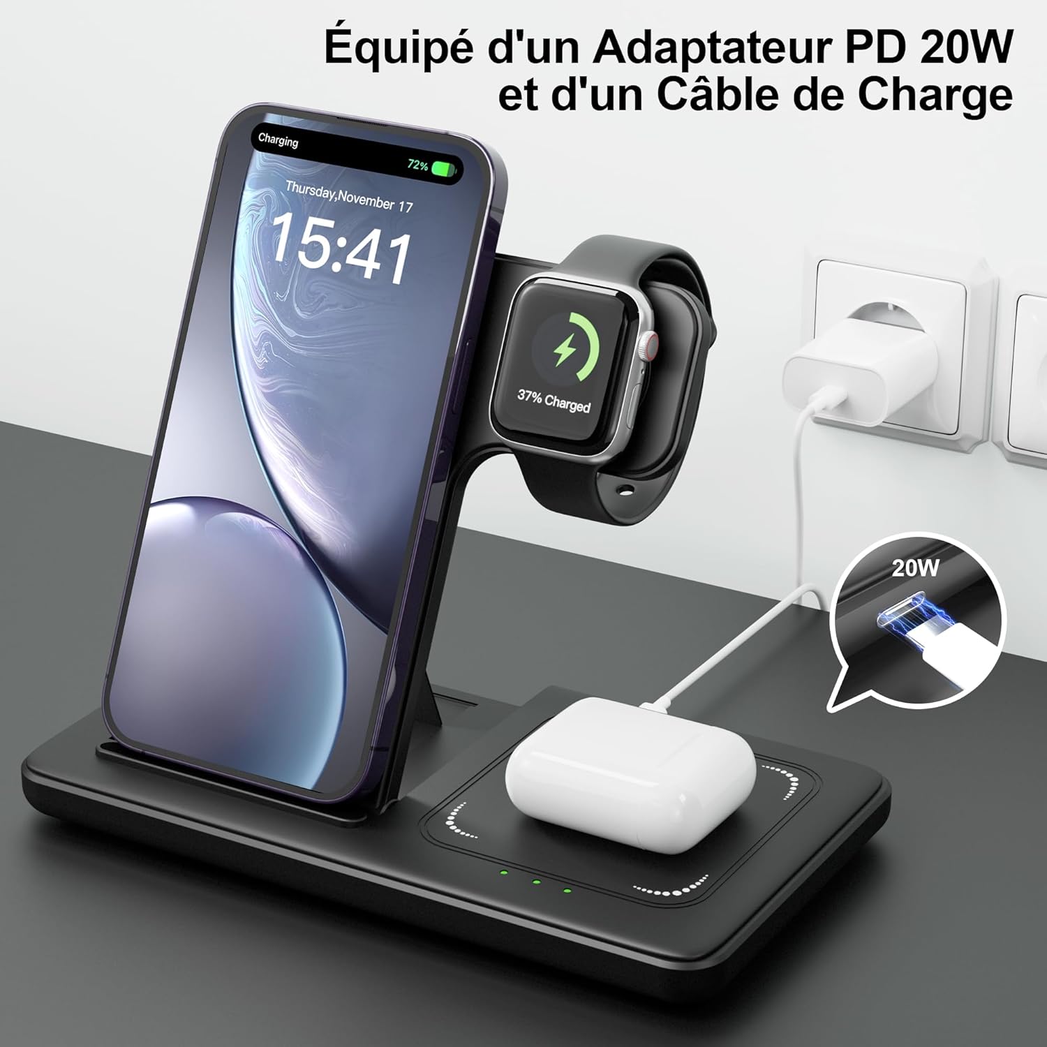 Chargeur sans fil magnétique puissant 3 en 1 pour Iphone
